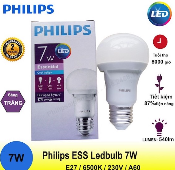 Bóng đèn Esential Lebbulb 7W-65W A60 Philips