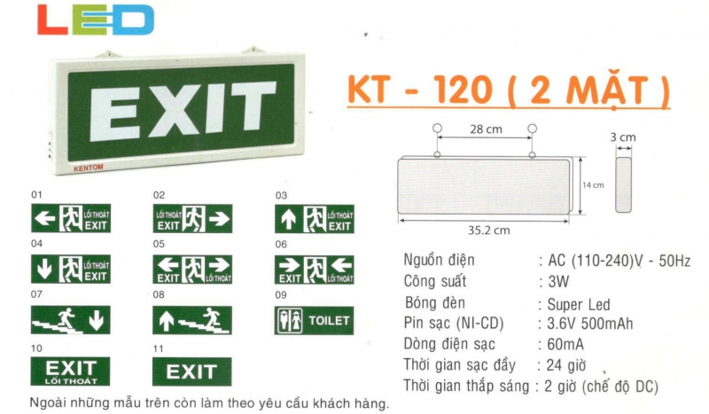 Đèn exit 2 mặt KT120 Kentom