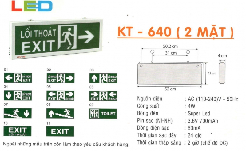 Đèn exit 2 mặt KT640 Kentom