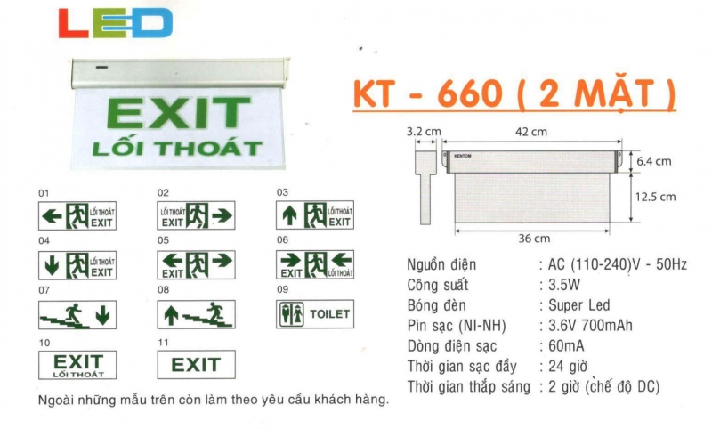 Đèn exit 2 mặt KT660 Kentom