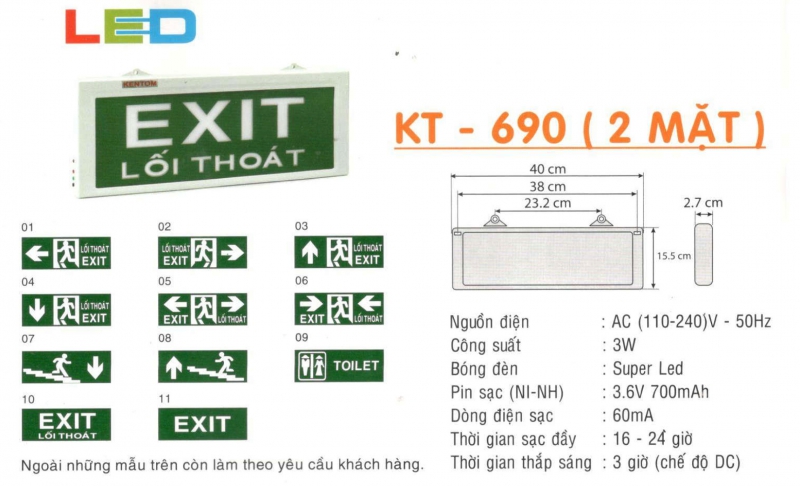 Đèn exit 2 mặt KT690 Kentom