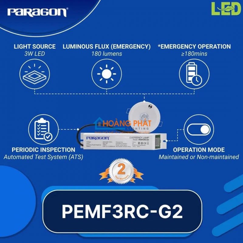 Đèn sạc âm trần PEMF3RC - G2 Paragon