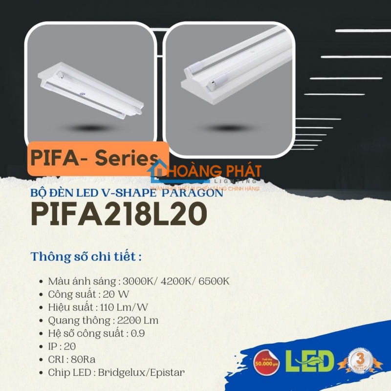 Máng đèn led V-Shape PIFA 218L20 Paragon