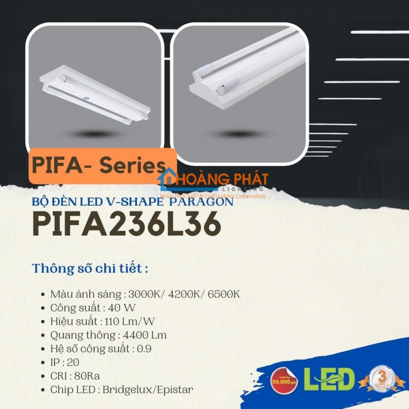 Máng đèn led V - Shape PIFA 236L36 Paragon