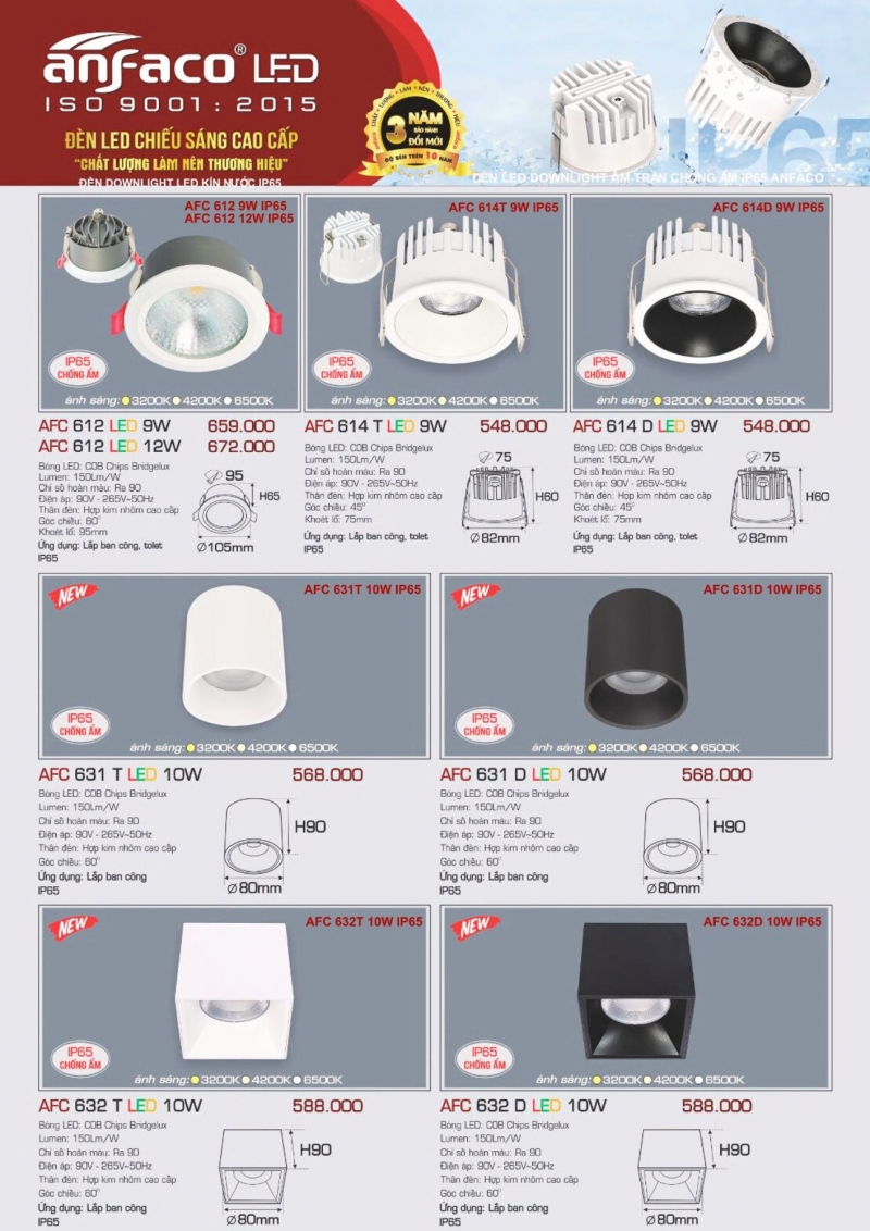 Đèn led âm trần 10W AFC 632 T Anfaco IP65
