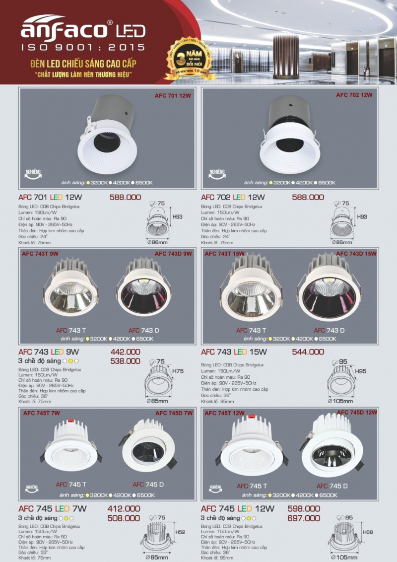 Đèn led âm trần 12W AFC 701 Anfaco