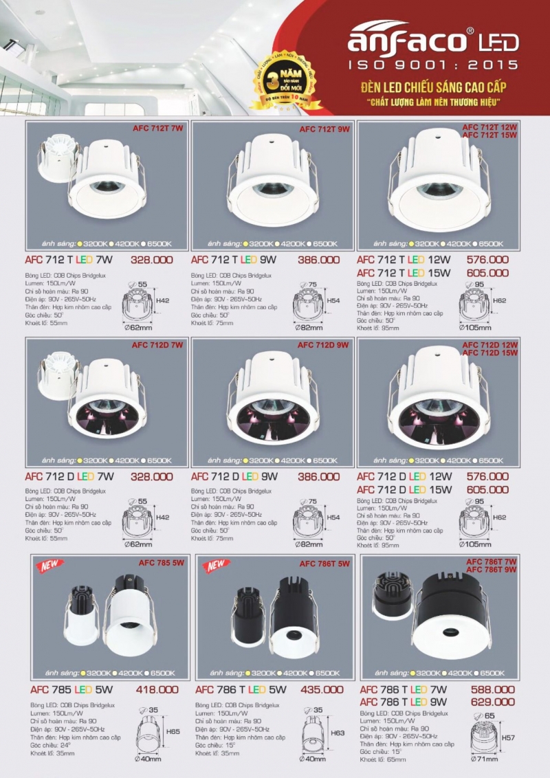Đèn led âm trần 5W AFC 785 Anfaco 