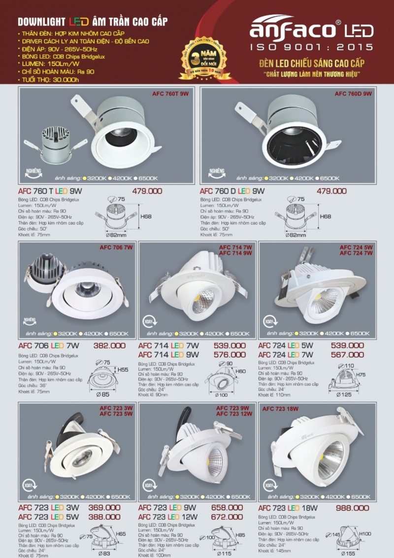 Đèn led âm trần 7W AFC 706 Anfaco