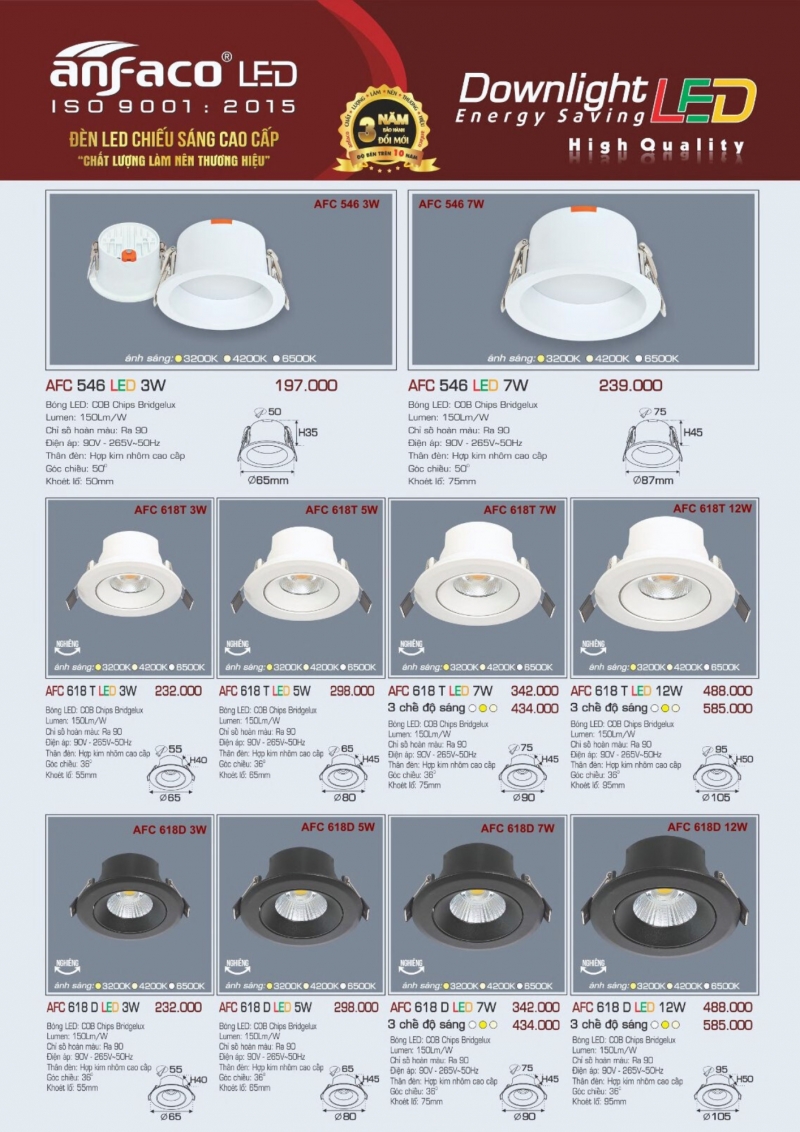 Đèn led âm trần 7W AFC 546 Anfaco