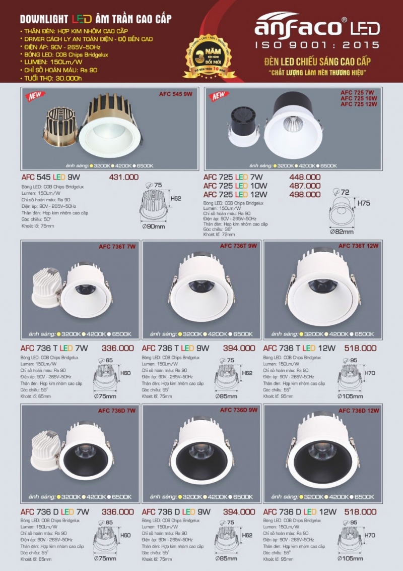 Đèn led âm trần 7W AFC 736 T Anfaco