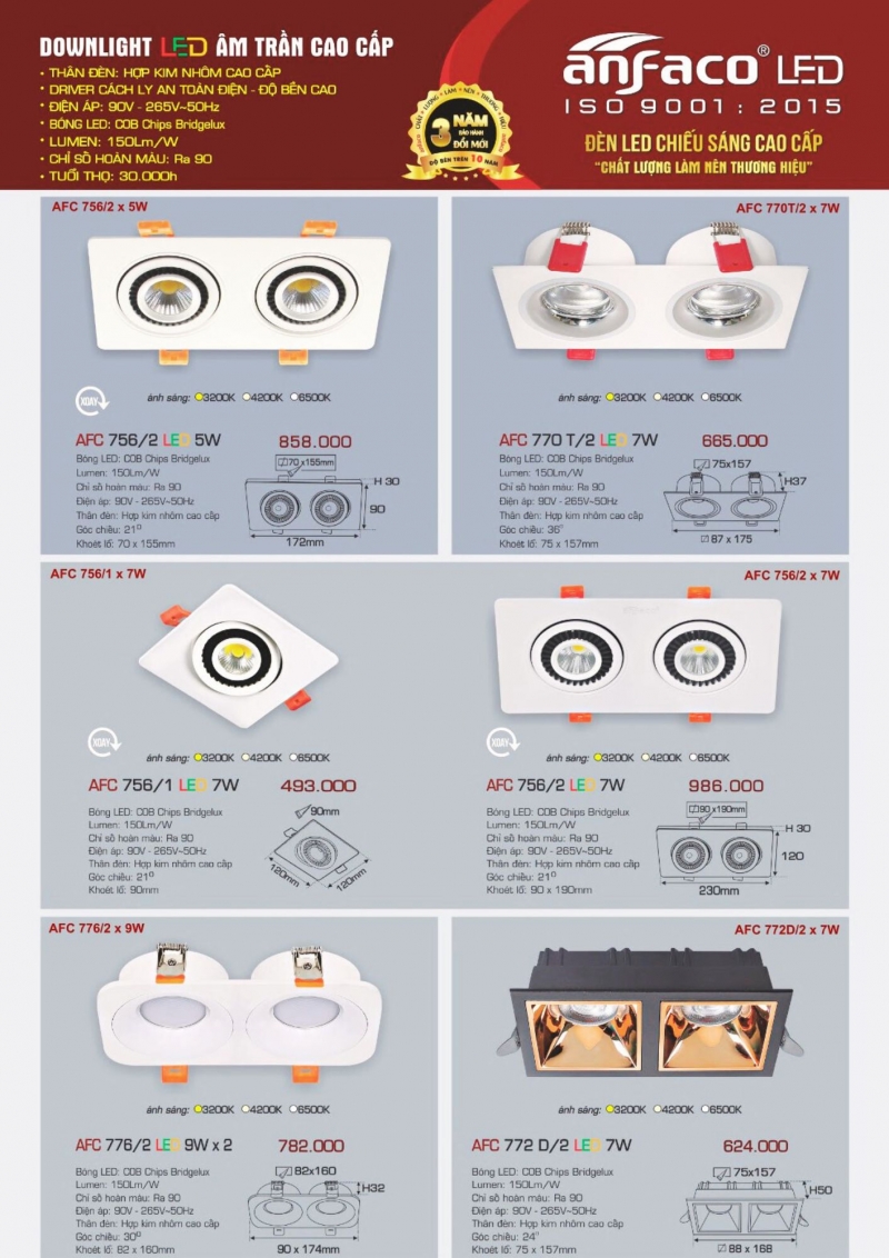 Đèn led âm trần 7W AFC 772 D/2 Anfaco