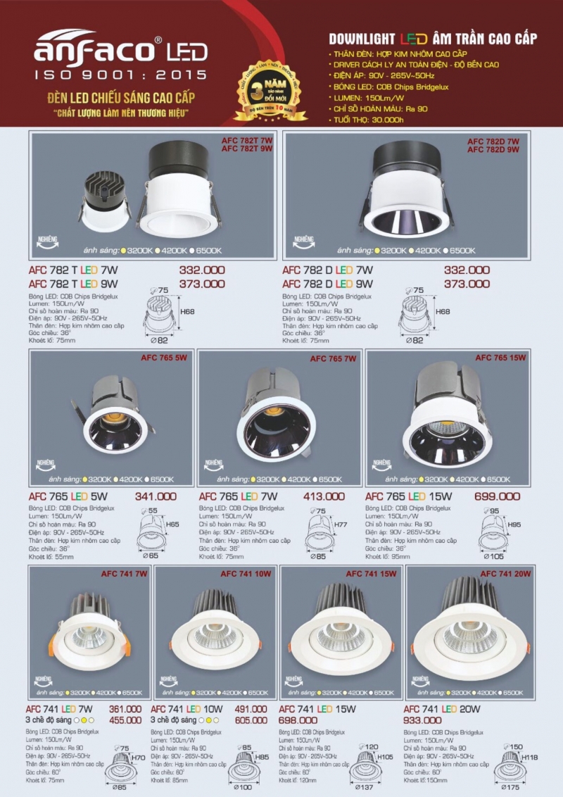 Đèn led âm trần 7W AFC 782 T Anfaco