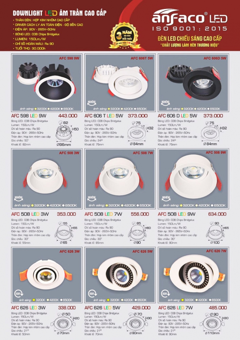 Đèn led âm trần 9W AFC 598 Anfaco