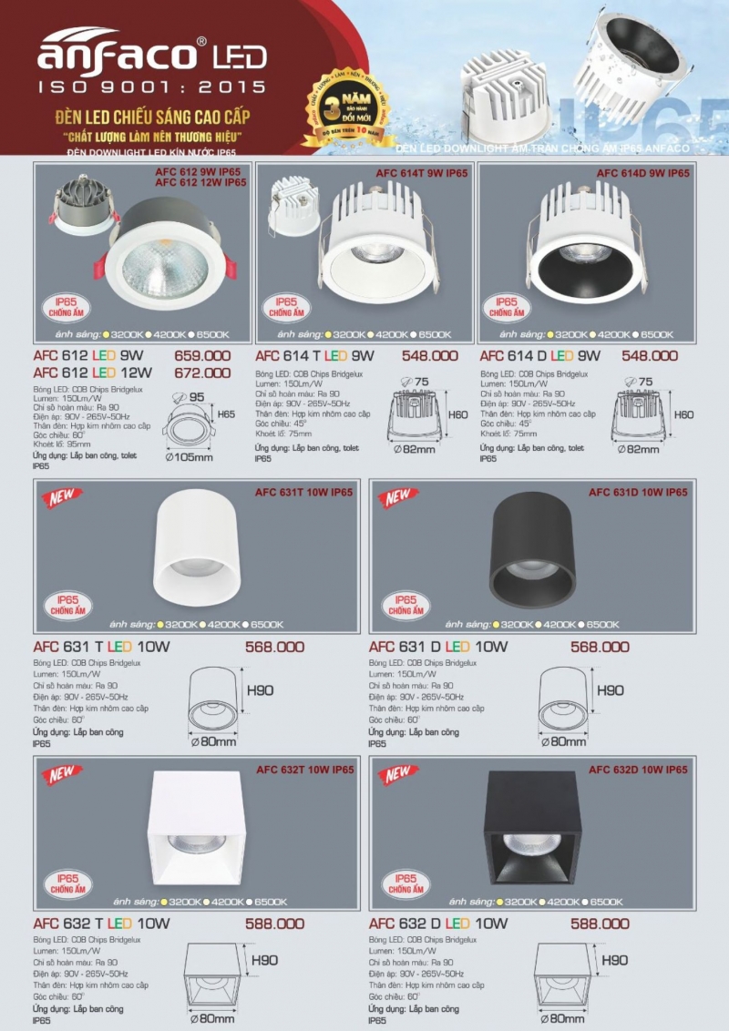 Đèn led âm trần 9W AFC 612 Anfaco