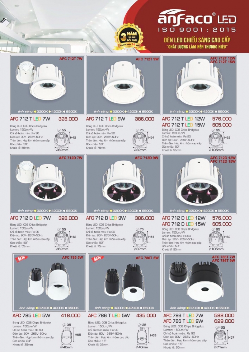 Đèn led âm trần 9W AFC 712 T Anfaco