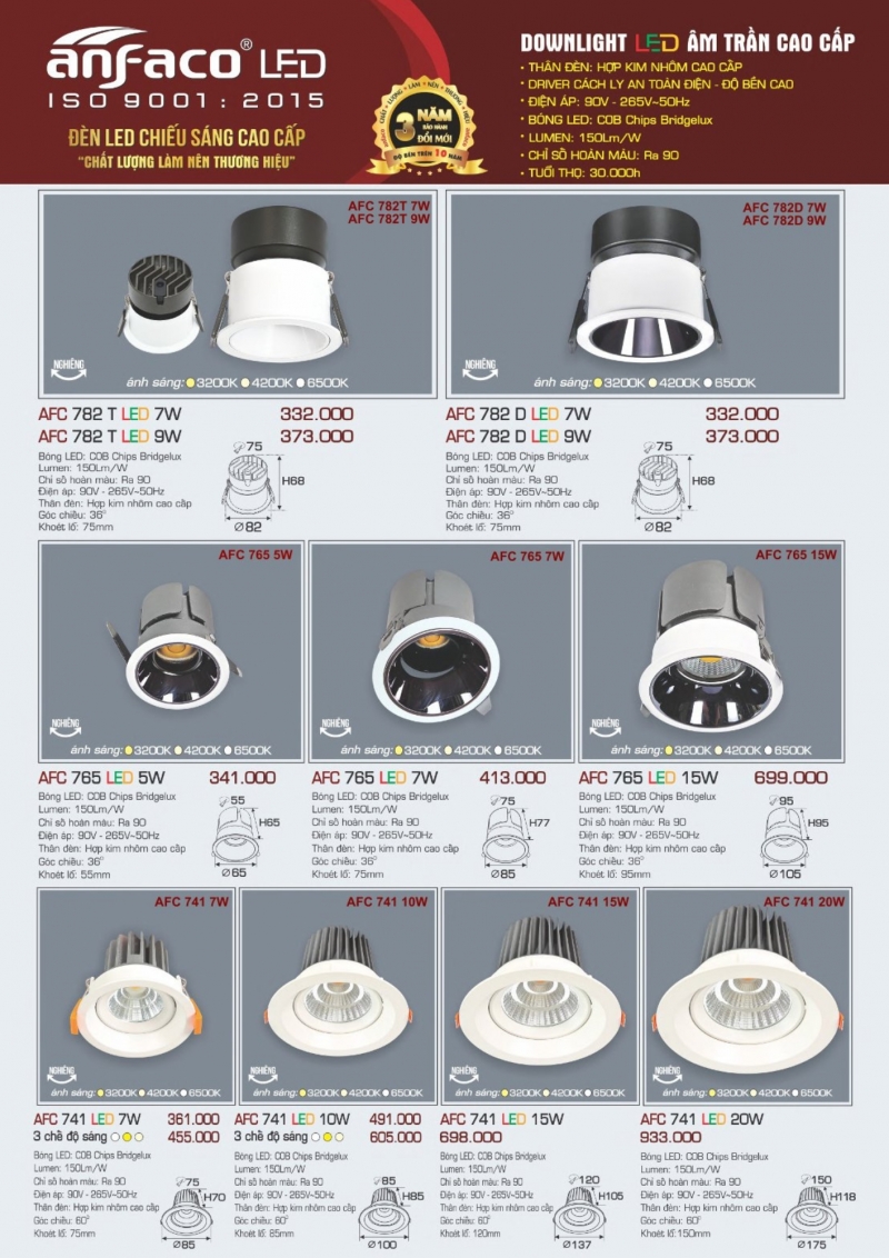 Đèn led âm trần 9W AFC 782 D Anfaco