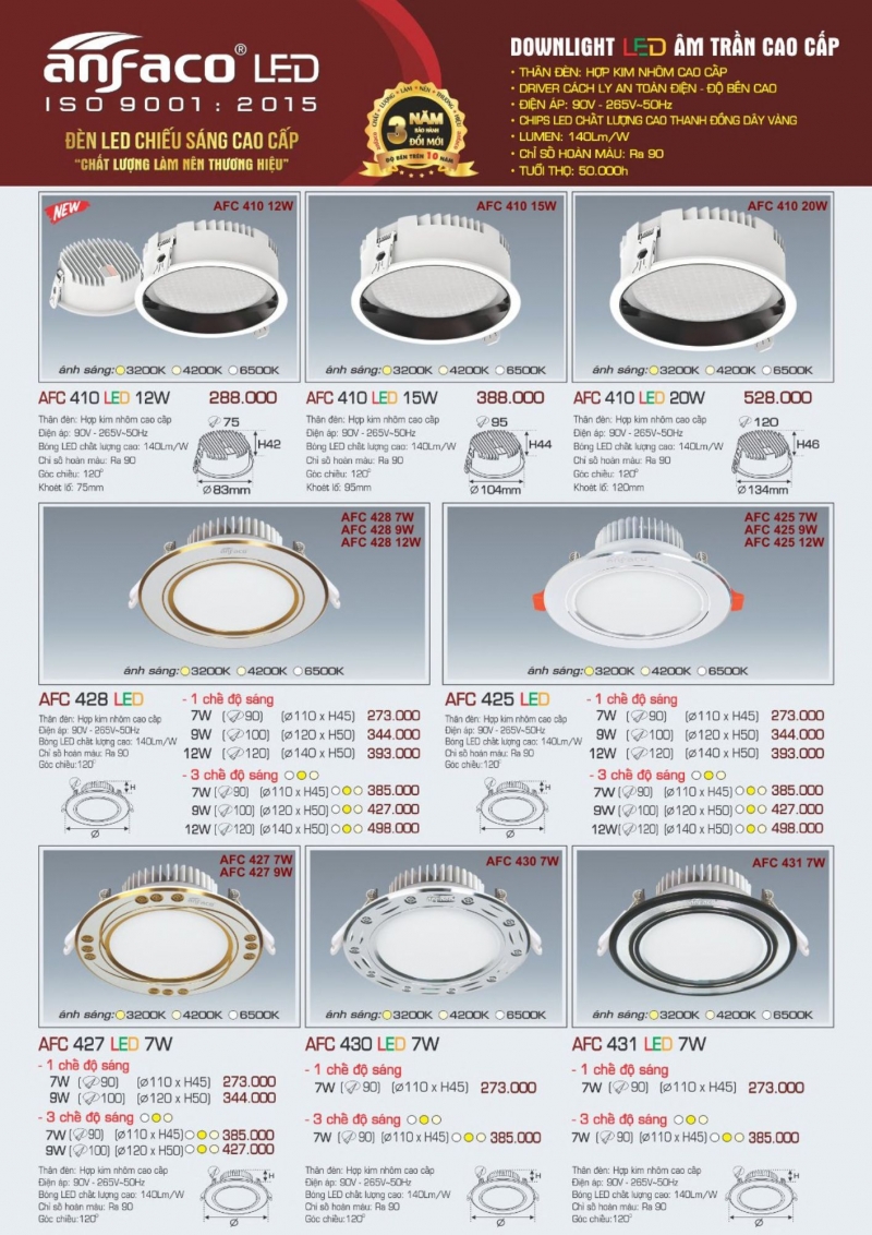 Đèn led âm trần 12W AFC 410 Anfaco 