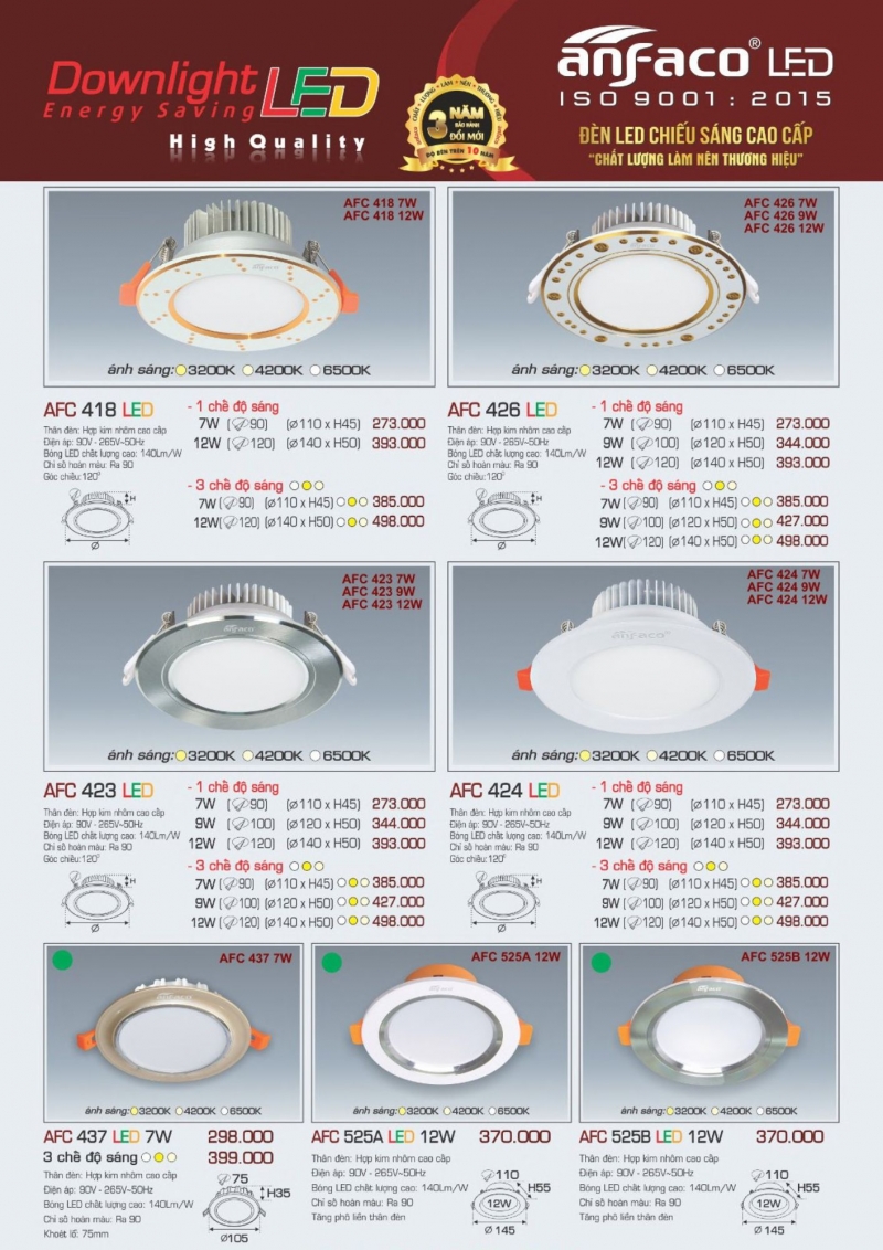Đèn led âm trần 12W AFC 423 Anfaco