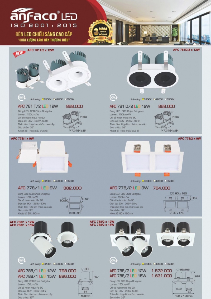 Đèn led âm trần 15W AFC 788/1 Anfaco