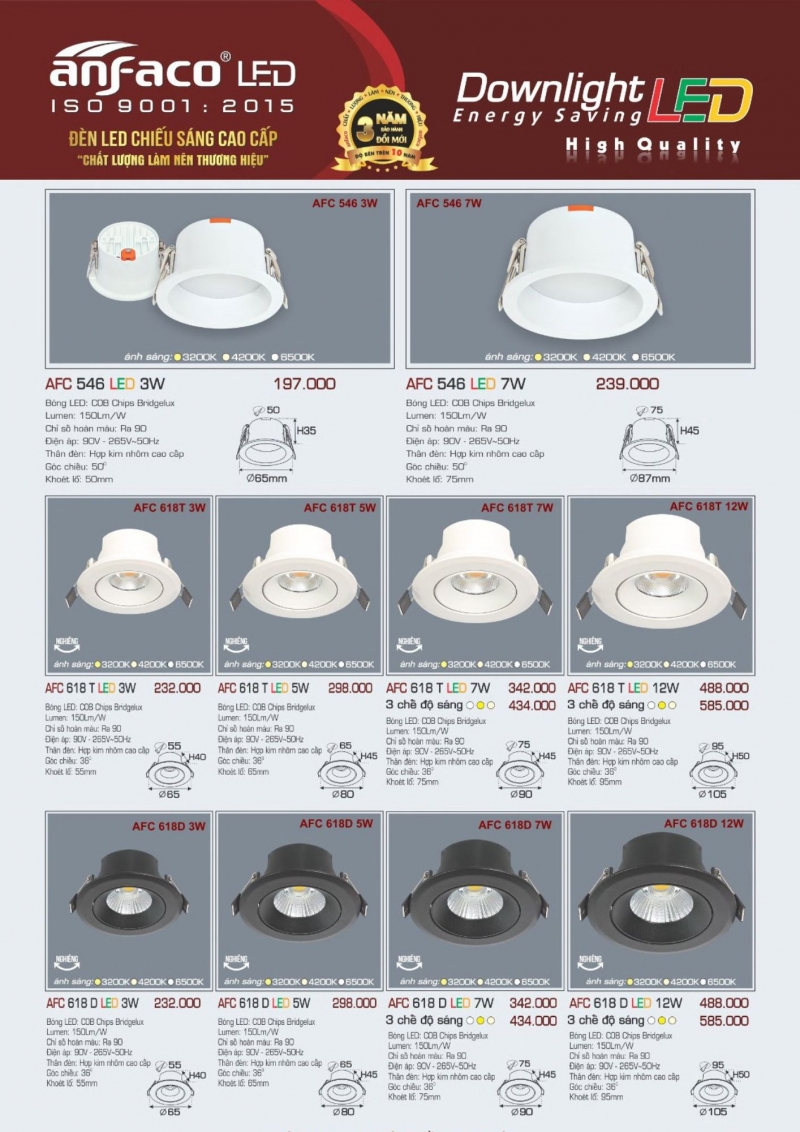 Đèn led âm trần 3W AFC 618 D Anfaco