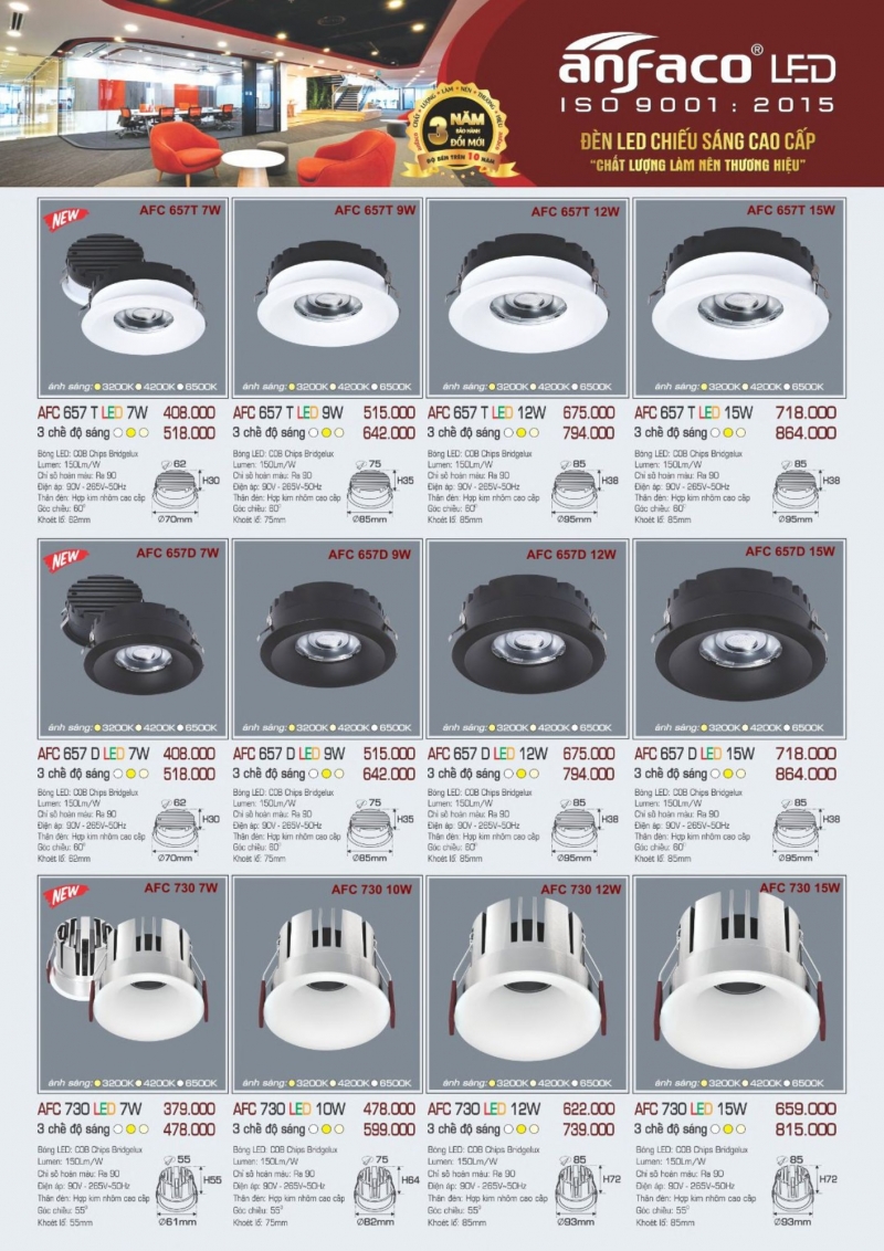 Đèn led âm trần 7W AFC 657 T Anfaco 