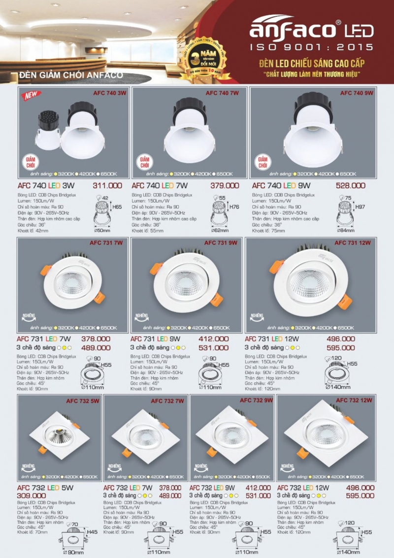Đèn led âm trần 7W AFC 740 Anfaco