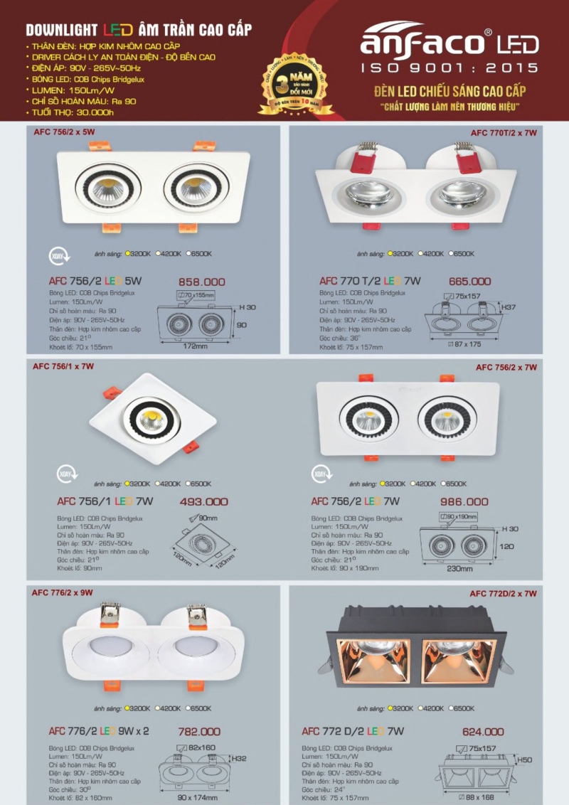Đèn led âm trần 9Wx2 AFC 776/2 Anfaco