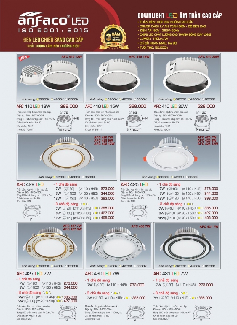 Đèn led âm trần đổi màu 12W AFC 428 Anfaco