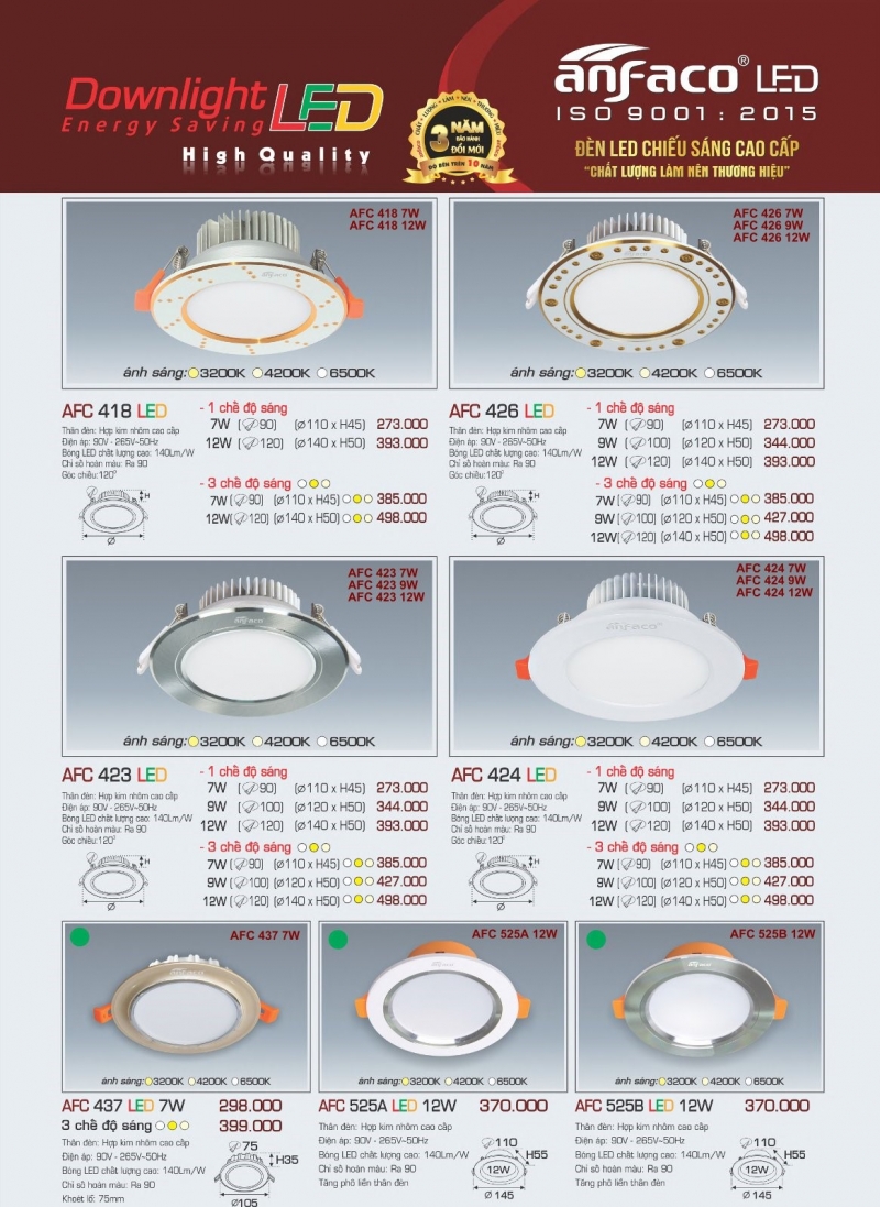 Đèn led âm trần đổi màu 7W AFC 437 Anfaco