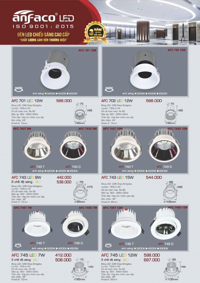 Đèn led âm trần đổi màu 7W AFC 745 T Anfaco