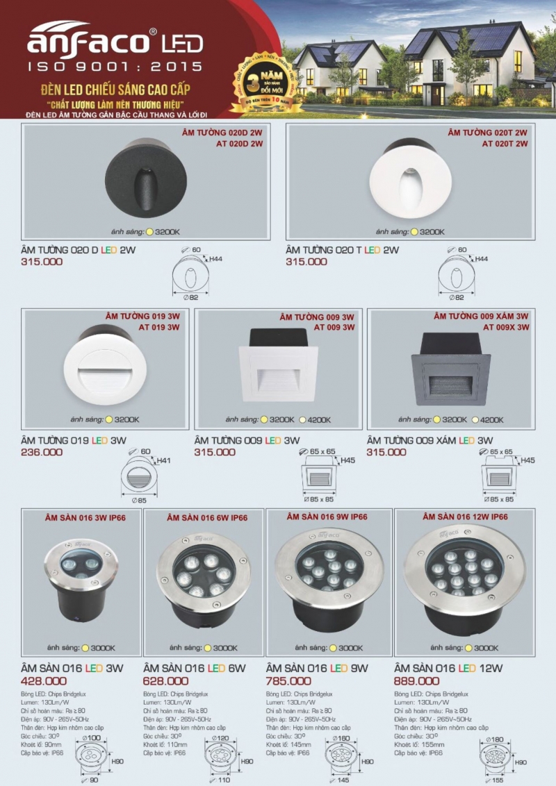 Đèn led âm tường 2W 020 T Anfaco