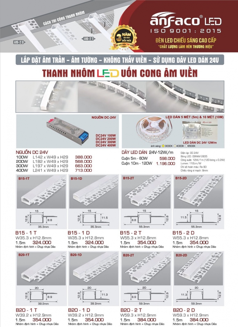 Đèn led dây 60W 24V 5m Anfaco