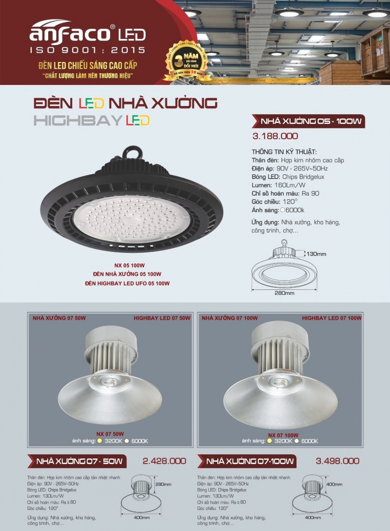 Đèn led nhà xưởng 100W 05 Anfaco