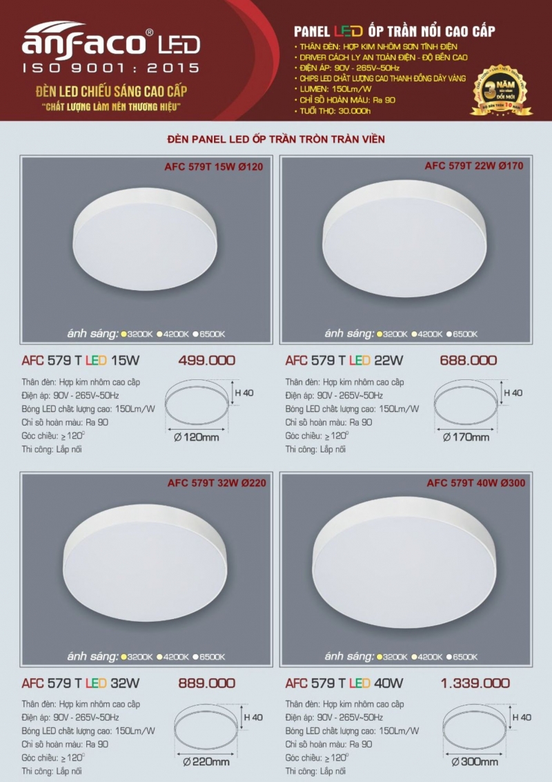 Đèn led ốp trần 15W AFC 579 T Anfaco