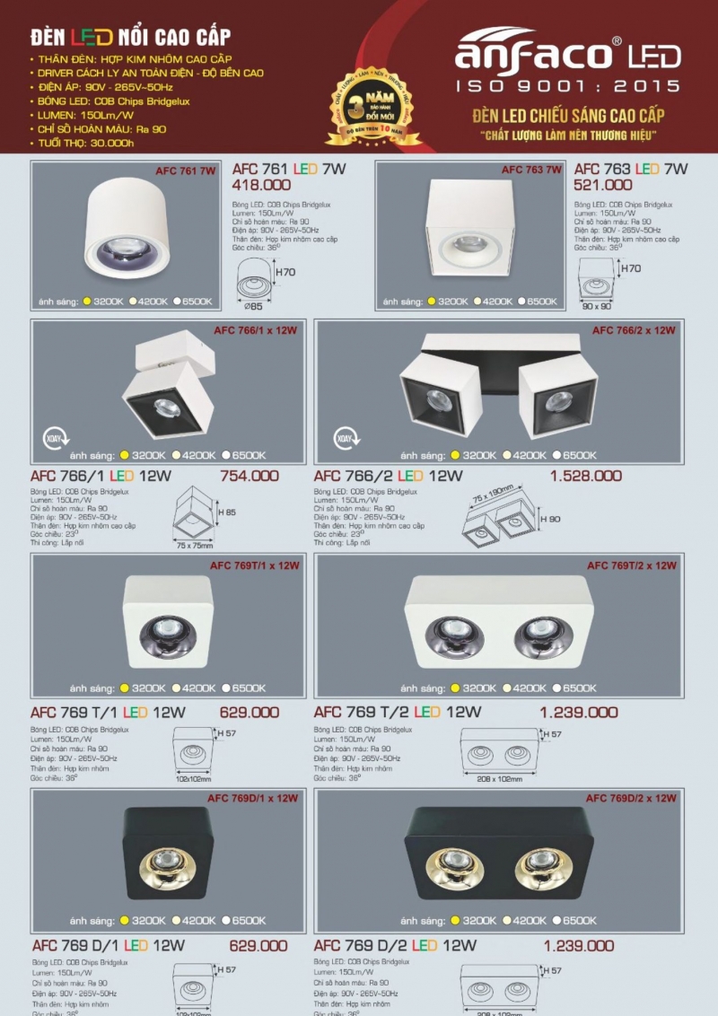 Đèn led ốp trần vuông 7W AFC 763 Anfaco
