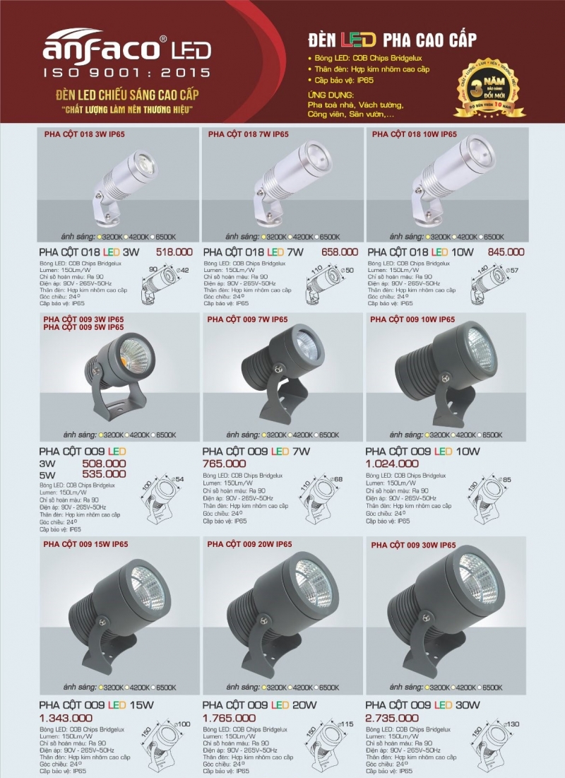 Đèn pha cột 10W 018 Anfaco IP65