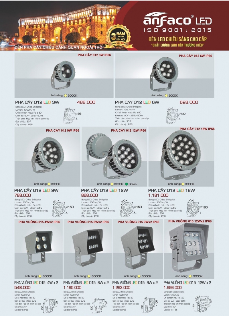 Đèn pha led vuông 4Wx2 015 Anfaco IP66