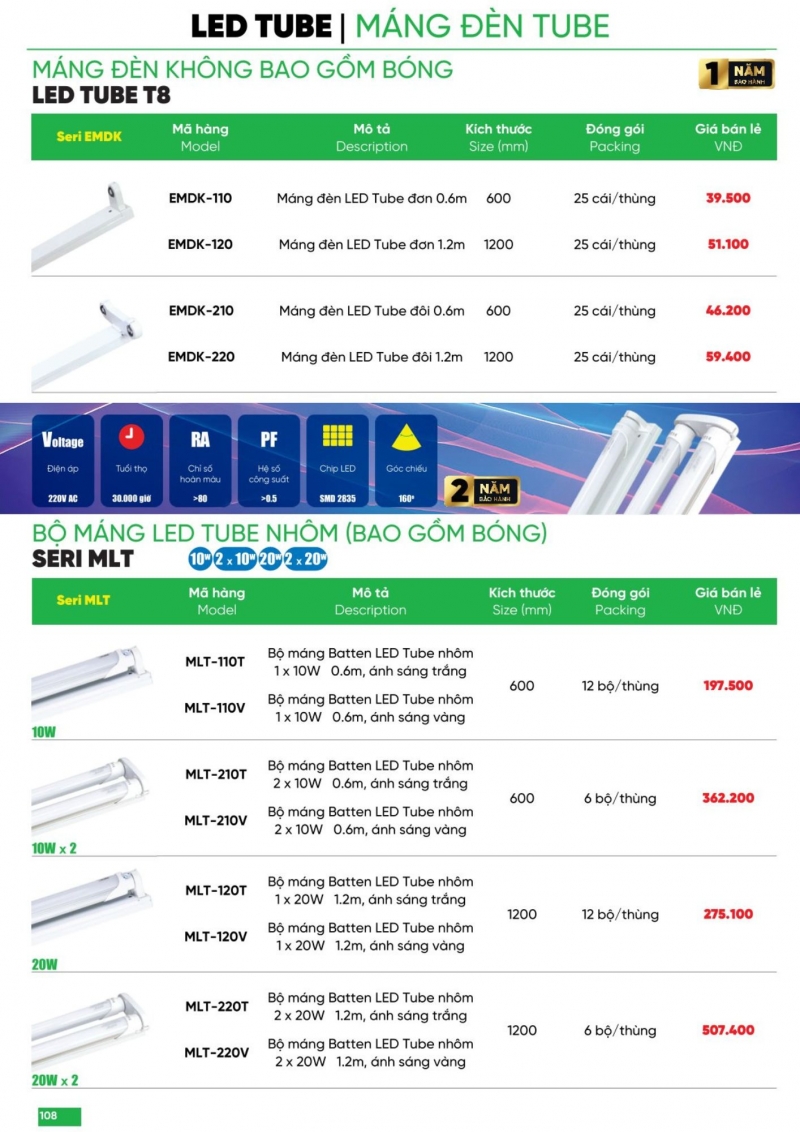 Bộ đèn tuýp led 20Wx2 MLT-220V 1m2 MPE