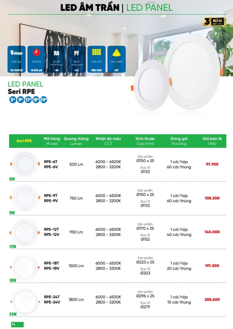 Đèn led âm trần 18W RPE-18V MPE