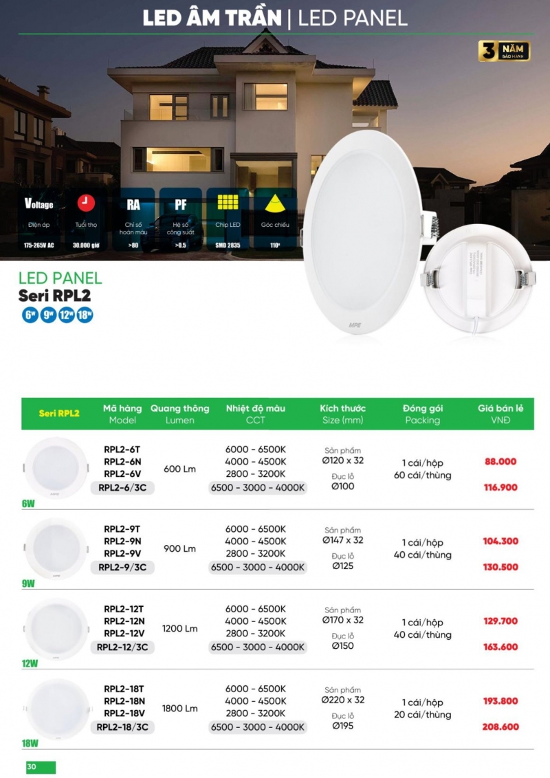 Đèn led âm trần 9W RPL2-9T MPE