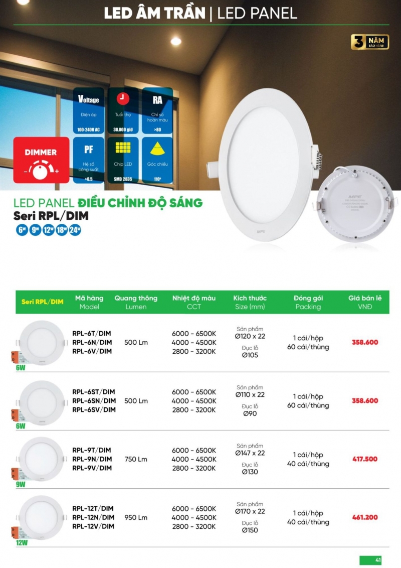 Đèn led âm trần Dimmer 12W RPL-12V/DIM MPE