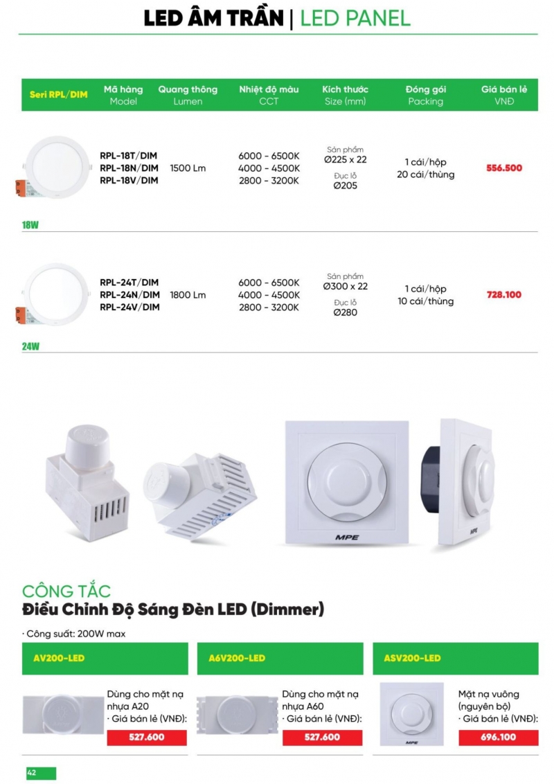 Đèn led âm trần Dimmer 18W RPL-18N/DIM MPE