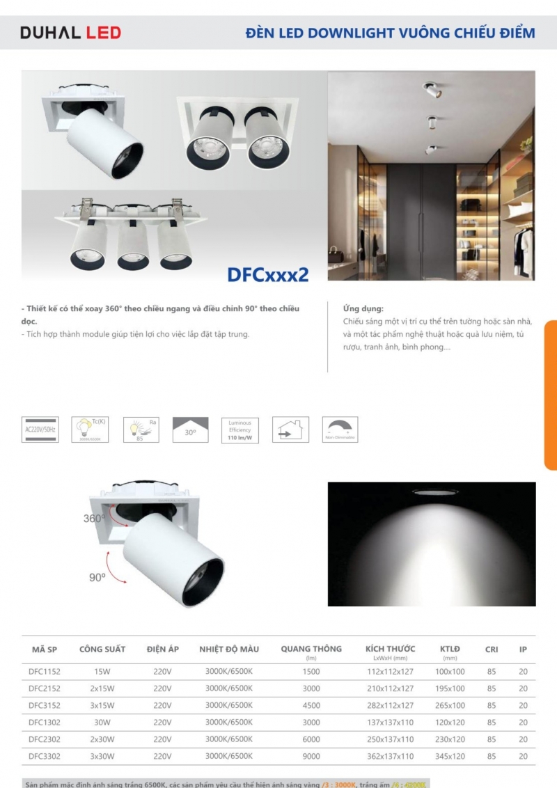 Đèn led âm trần chiếu điểm 2x30W DFC2302 Duhal