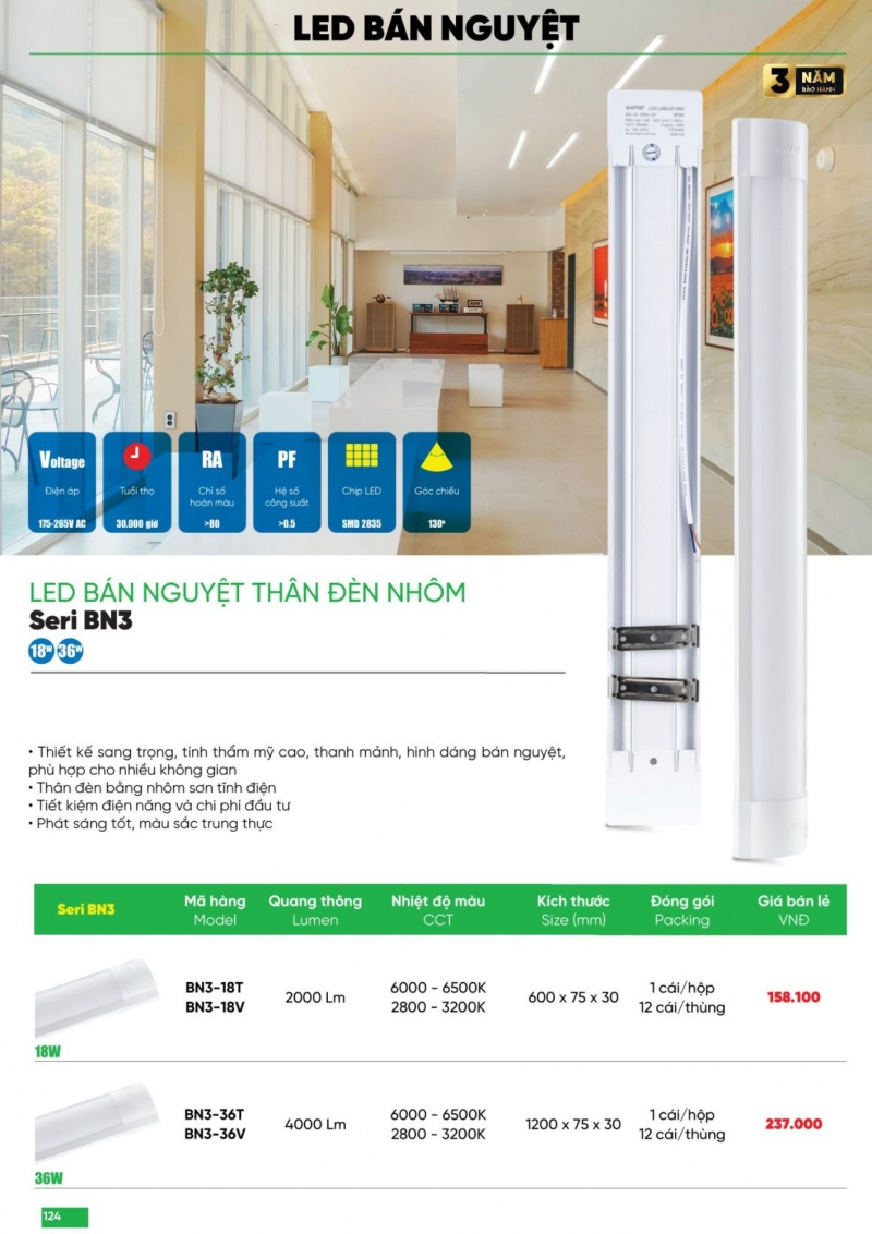 Đèn led bán nguyệt 18W BN3-18V 0m6 MPE