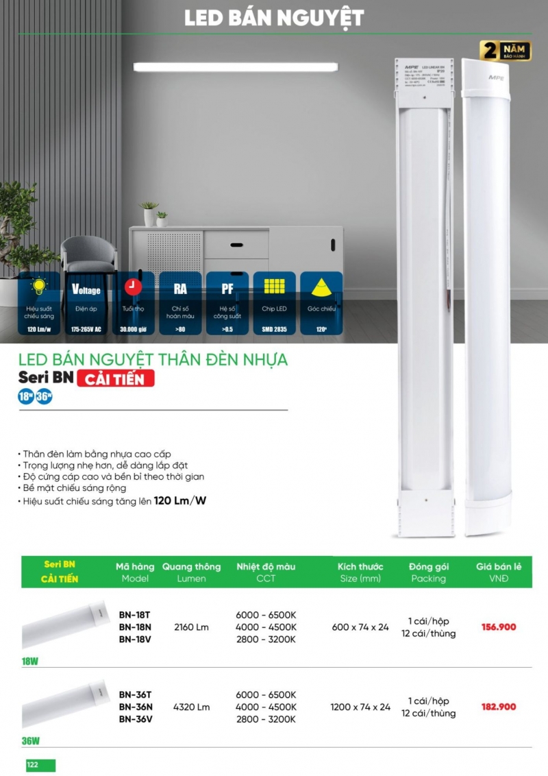 Đèn led bán nguyệt 36W BN-36V 1m2 MPE
