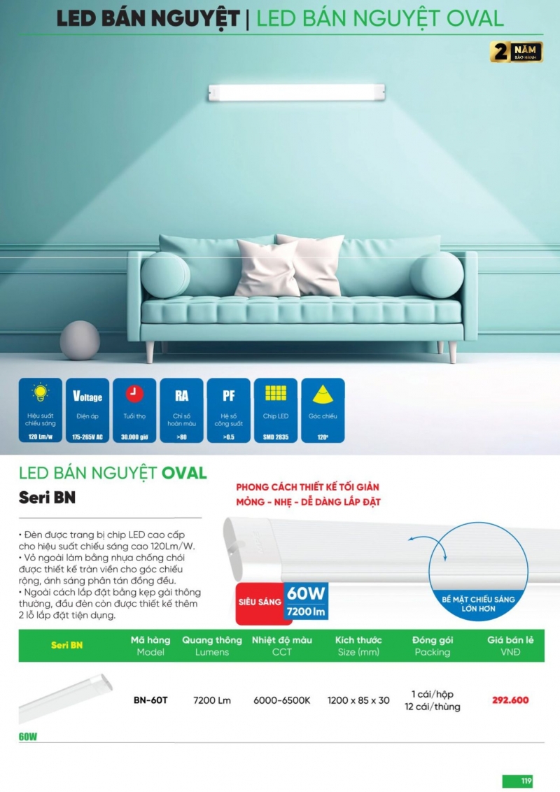 Đèn led bán nguyệt 60W BN-60T 1m2 MPE