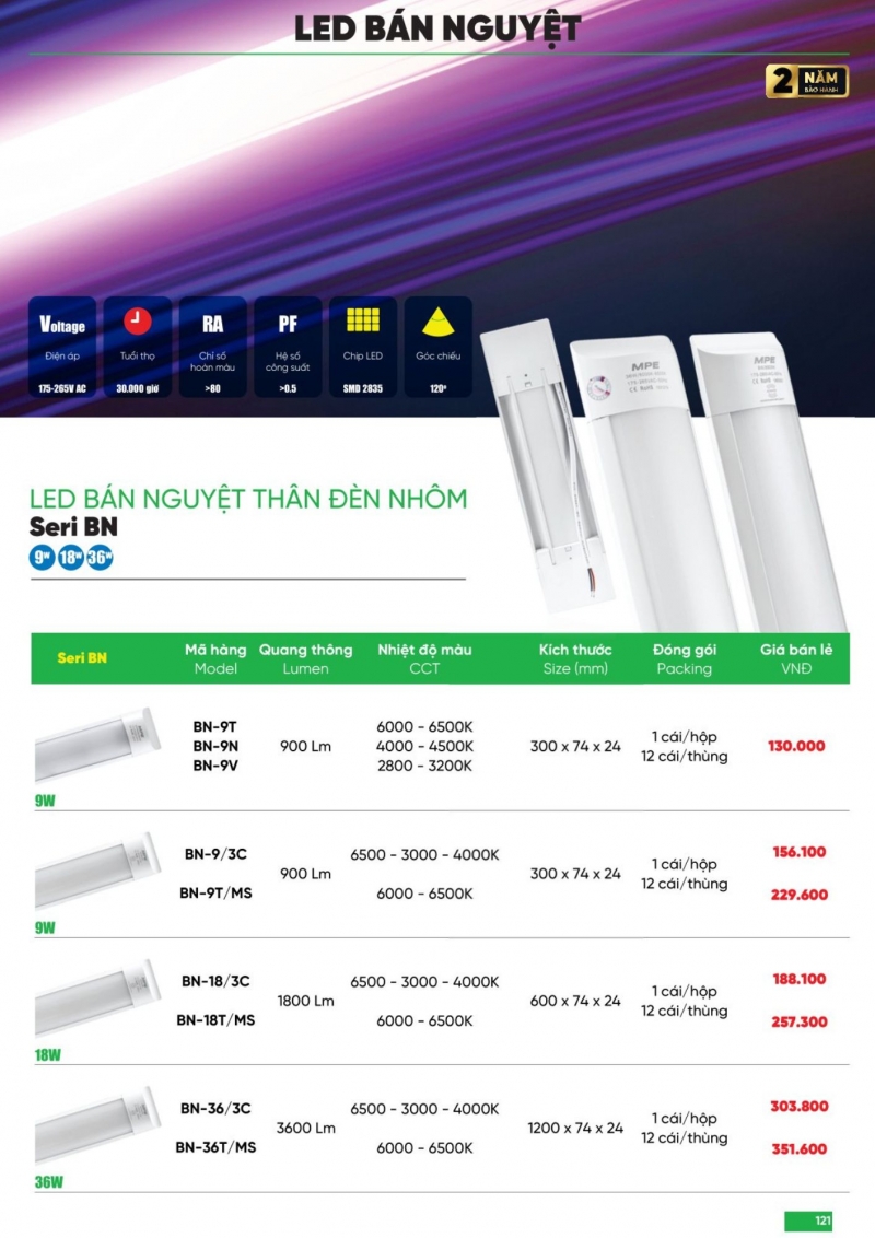 Đèn led bán nguyệt 9W BN-9V 0m3 MPE