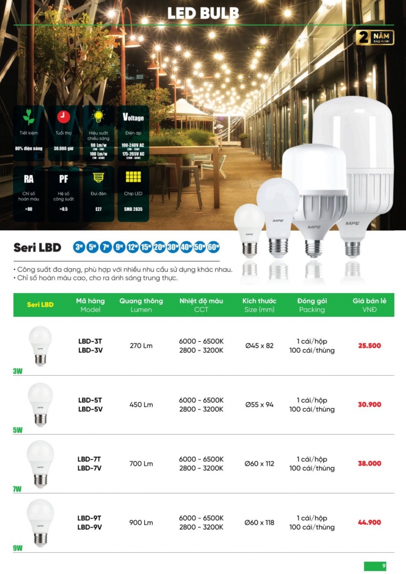 Đèn led bulb 3W LBD-3V MPE