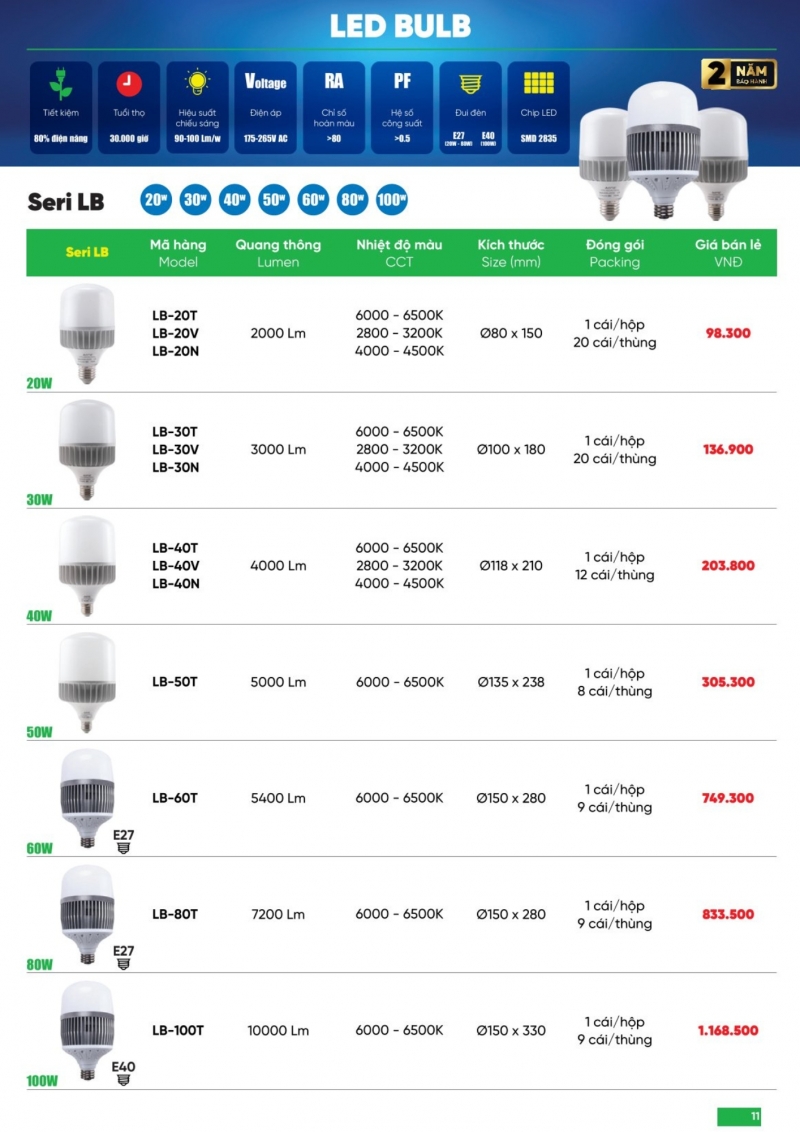 Đèn led bulb 40W LB-40V MPE