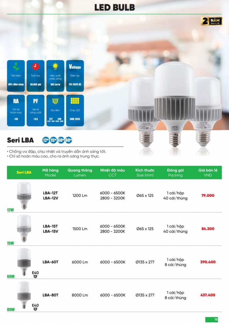 Đèn led bulb 80W LBA-80T MPE